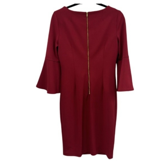 Calvin Klein Bell Sleeve Sheath Dress | Size 4 | Burgundy Red - Picture 5 of 10